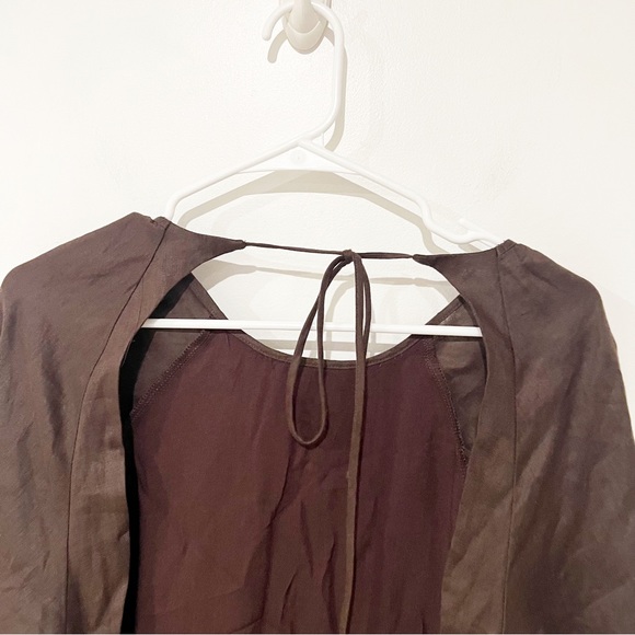 NWT DISSH Lenore Open Back Chocolate Brown Tie Neck Puff Sleeve Linen Dress US 6 - Picture 6 of 12
